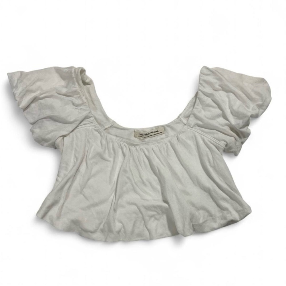 Free People Cream Ruffled Blouse